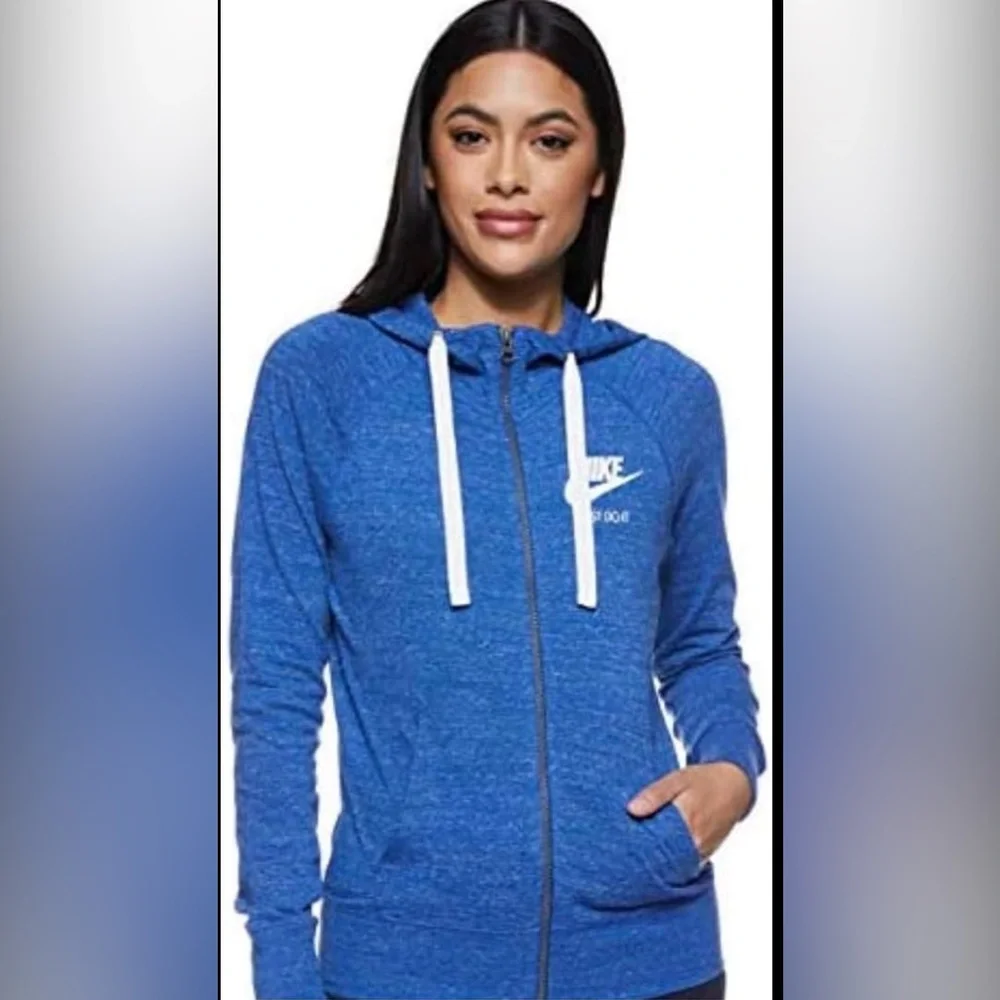 Nike Blue Heathered Full Zip Hoodie Athletic Casual Lightweight Women's Large - Picture 1 of 5